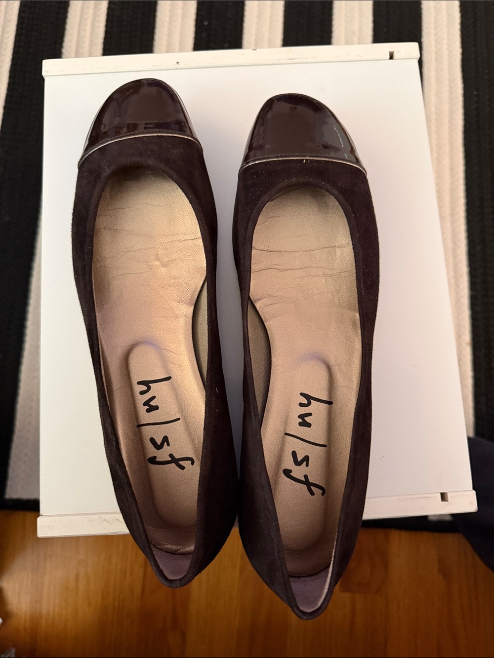 French Sole Brown Suede Cap-Toe Ballet Flats